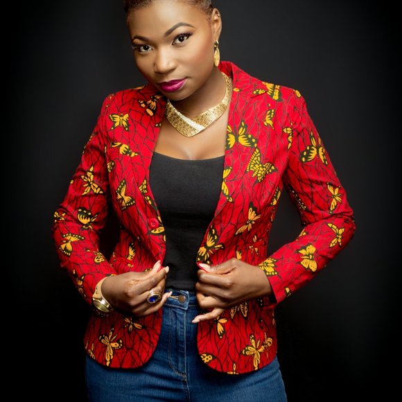NWT Geometric African Print Blazer - B1211 Red/Black/Yellow Butterfly - Picture 1 of 1